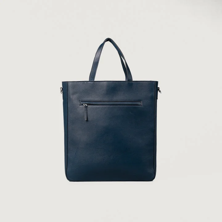 The Poet | Premium Blue Leather Vertical Tote Bag